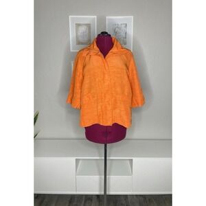 Lafayette 148 Jacket Women's 12 Vibrant Orange Luxury Full Zip Linen Blend